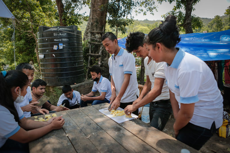 SOS Youth preparing lunch in Kavre, Nepal