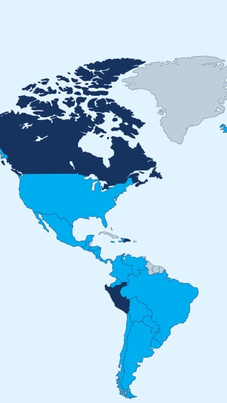Americas with Canada, Dominican Republic and Peru highlighted