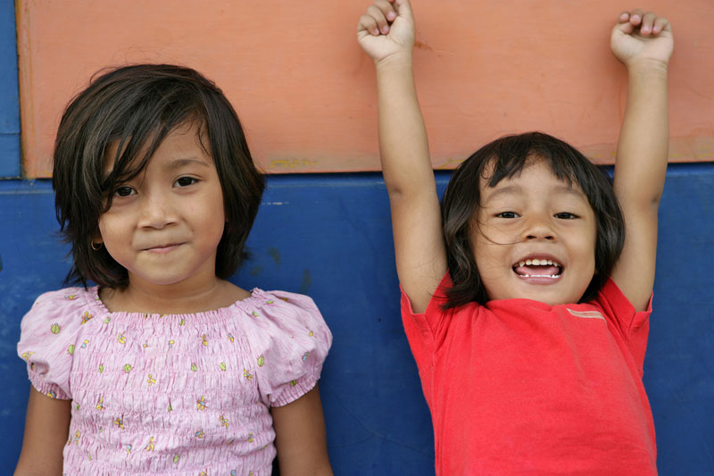 Two girls smiling in Jakarta, Indonesia